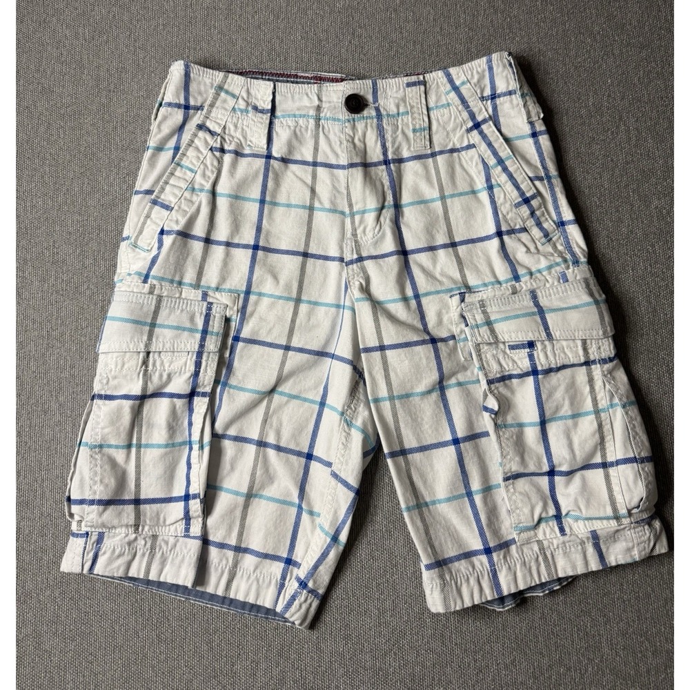 Red Camel Men's Blue And White Plaid Cargo Shorts Size 29 Outdoors, Hiking, Camp
